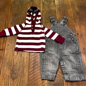Baby Gap Overalls & Thermal Hoodie Shirt.  3-6 months